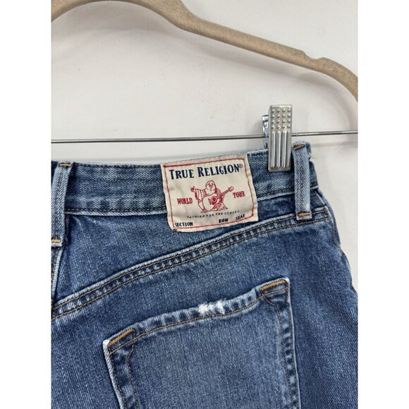 True Religion Jean Shorts Women 28 Blue Denim Distressed Preppy Grunge Skater - Picture 4 of 10